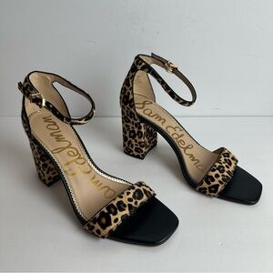 Sam Edelman Leopard Block Heels Women's Size 9 Shoes Black Tan Calf Hair